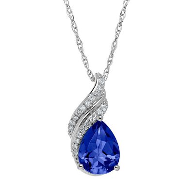 Lab Created Blue Sapphire & Diamond Pendant in Sterling Silver