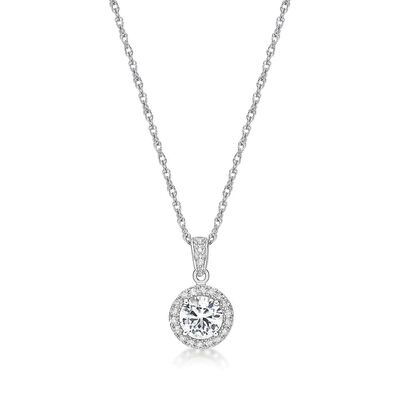 Lab Created White Sapphire & 1/10 ct. tw. Diamond Pendant in Sterling Silver