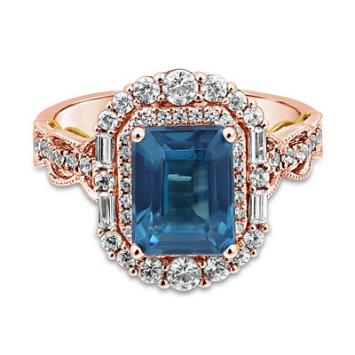 Olivia London Blue Topaz & Diamond Engagement Ring in 14K gold (7/8 ct. tw.)