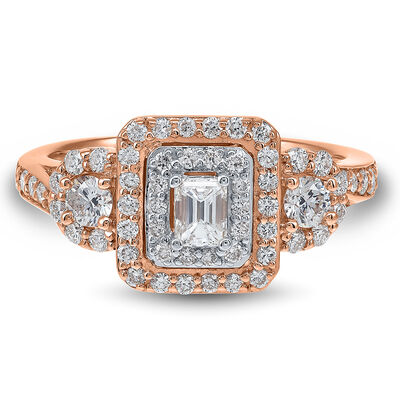 Double Halo Emerald-Cut Diamond Engagement Ring in 14K Rose Gold (1 ct. tw.)