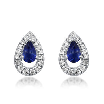 Blue Sapphire and Diamond Stud Earrings in 10K White Gold (1/6 ct. tw.)