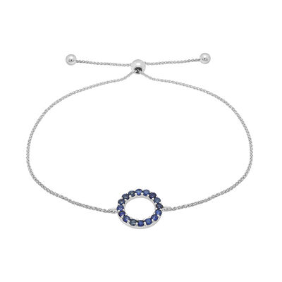 Blue Sapphire Bolo Bracelet in 14K White Gold